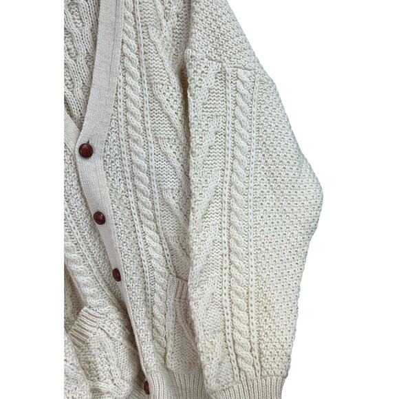 Heather & Tweed Fisherman's Cream Cable Knit Wool Button Cardigan Sweater Large - Picture 6 of 11